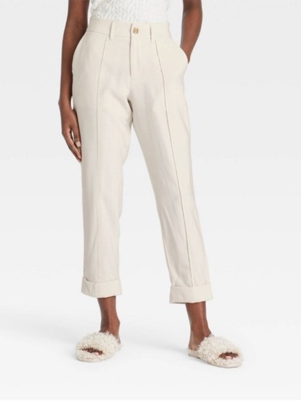 Cream high-waisted cuffed pants / trousers